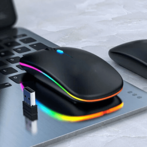 Sleek Wireless Mouse (Silent Click/Rechargeable/RGB LED)